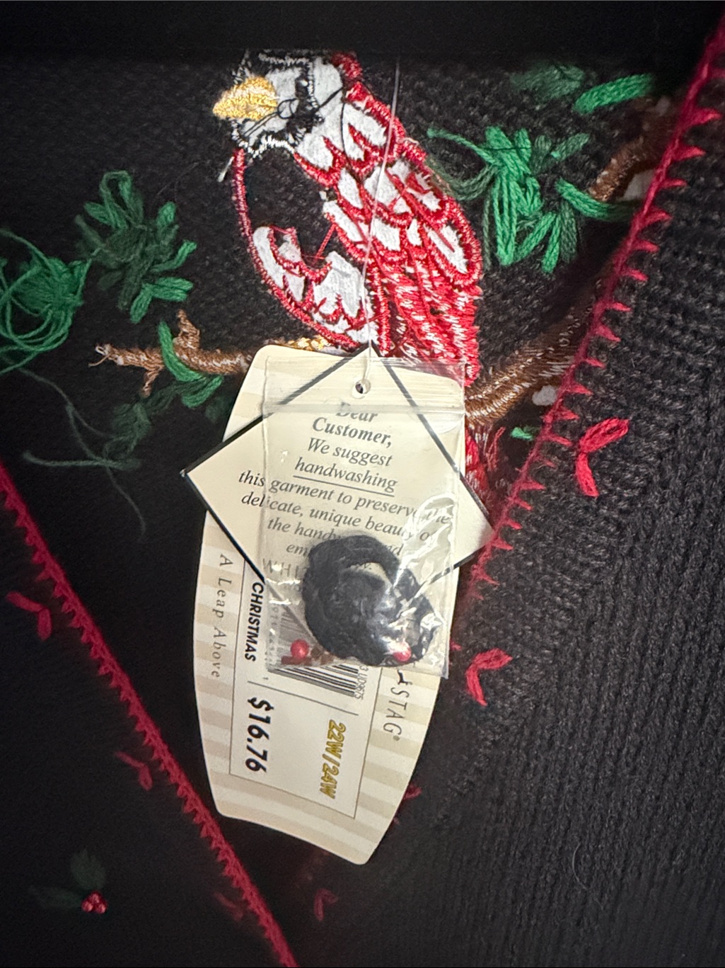 White Stag Ugly Christmas Black Knit Vest Red Cardinal Embroidery 22/24 Xl Nwt — image 3 of 7